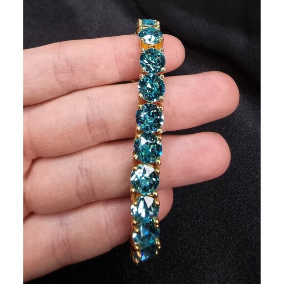 Park Lane Turquoise Color Tennis Bracelet Gold-Tone Oval-Cut Crystal - Picture 6 of 7